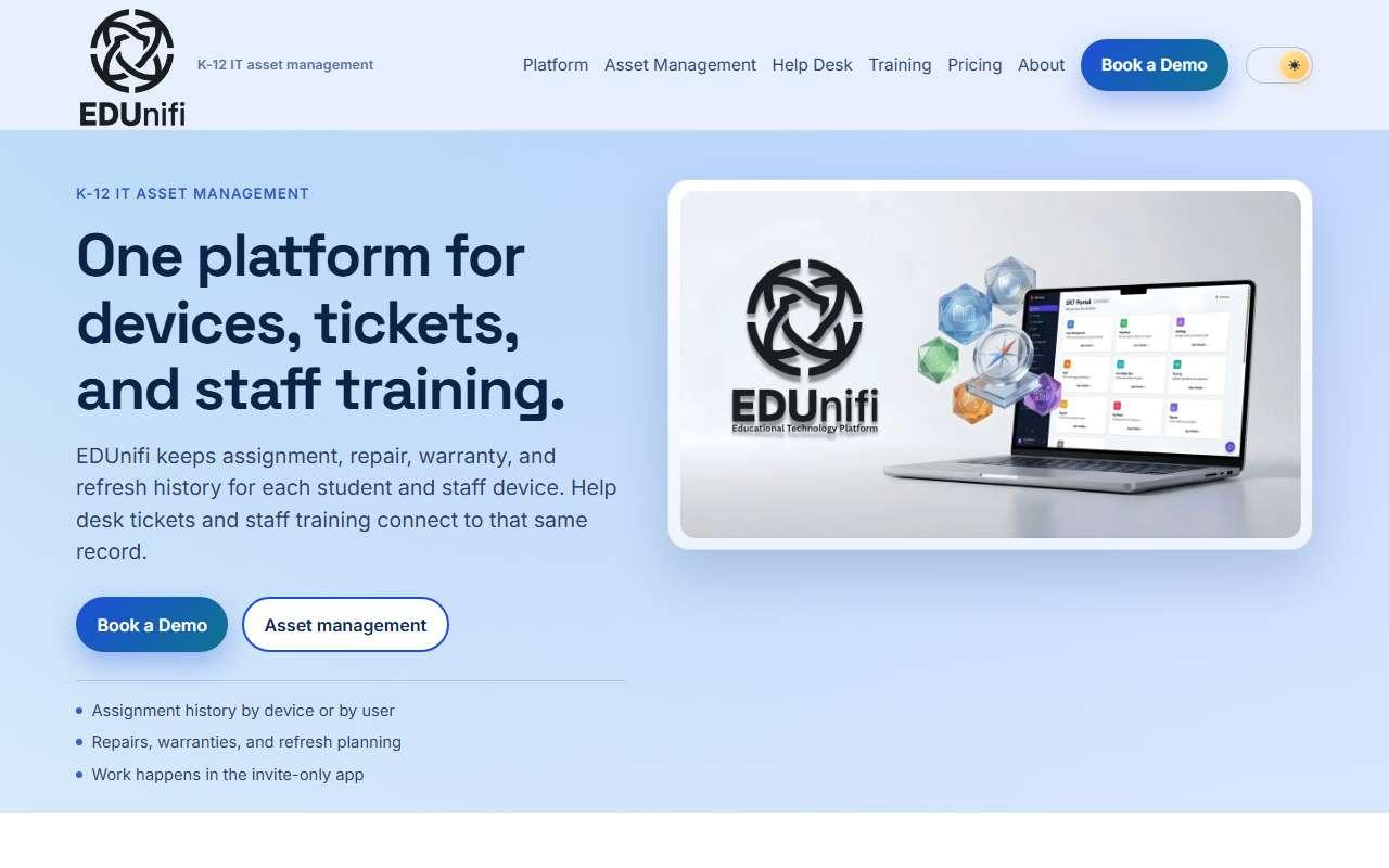 EDUnifi open in a browser at edunifi.com